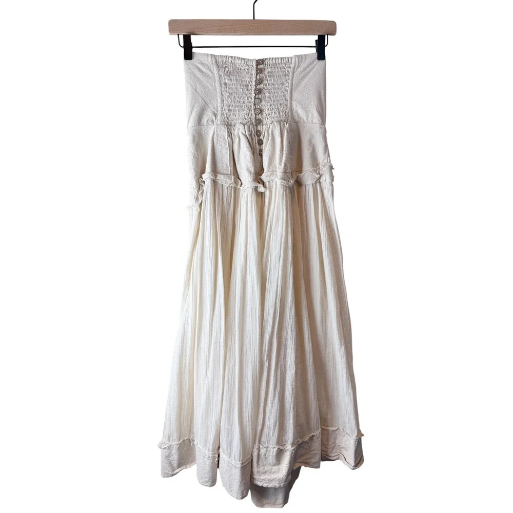 Free People Extratropical Strapless Maxi Dress Ivory Cream Smocked Back Small